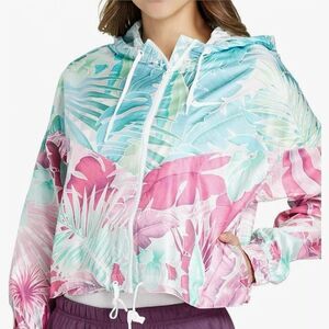 Nike Tropical Floral Windrunner Crop Hoodie Blue Gaze M